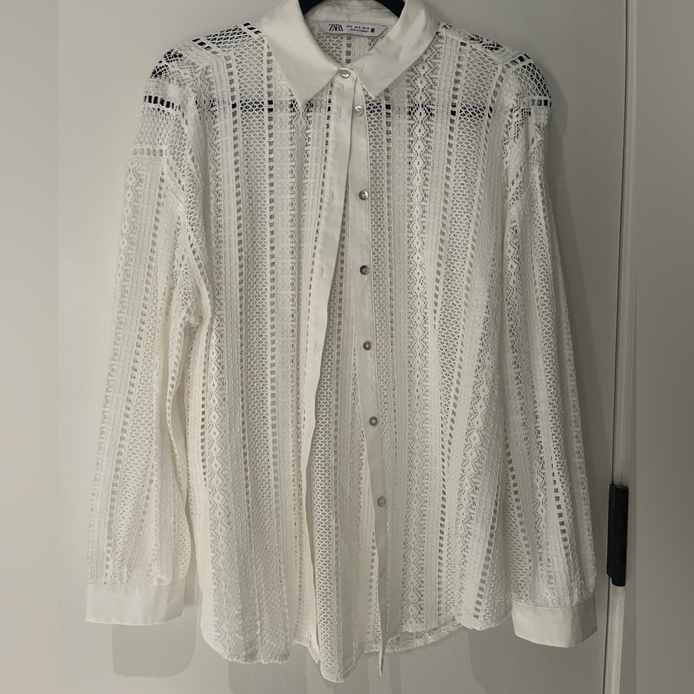 Zara Crochet Lace Button-Down Shirt -S